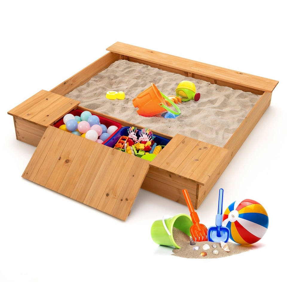 image 1 of COSTWAY Covered Kids Sandbox Kids Wooden Sandbox Outdoor Children Play Station