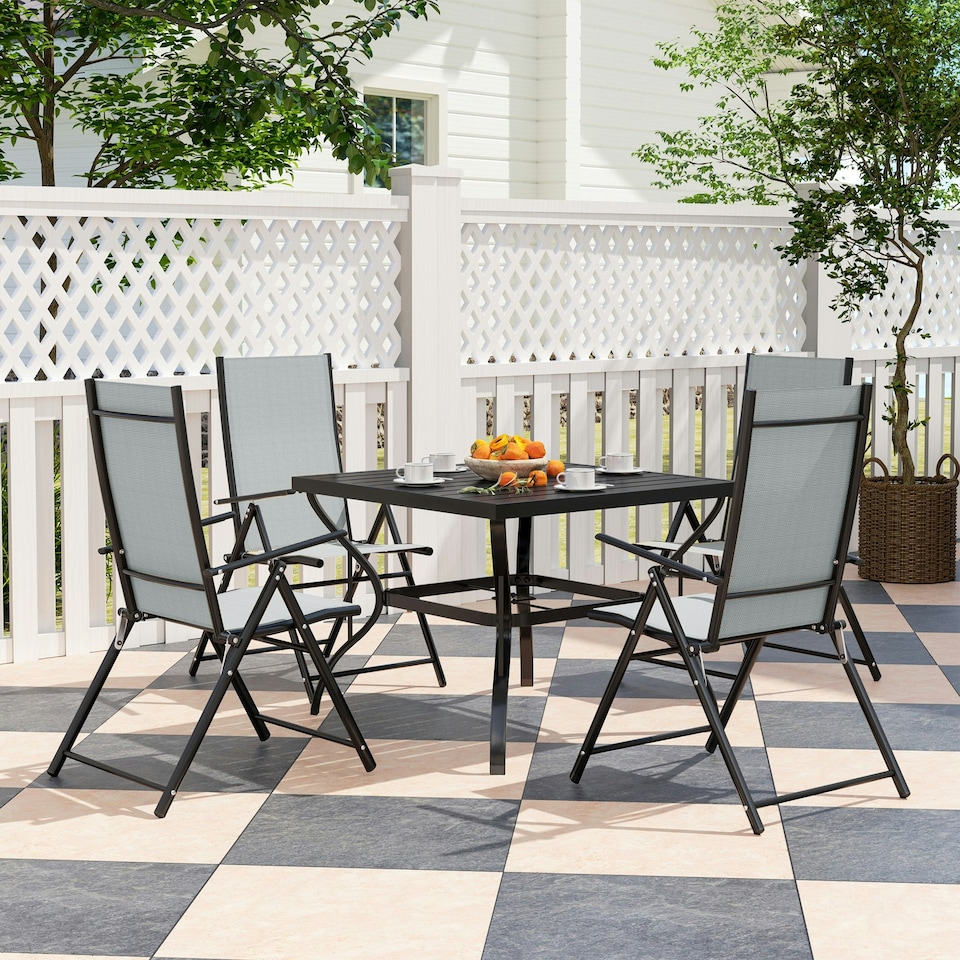 image 1 of Outsunny 5 PCs Garden Dining Set, Folding Chairs and Metal Top Table Grey