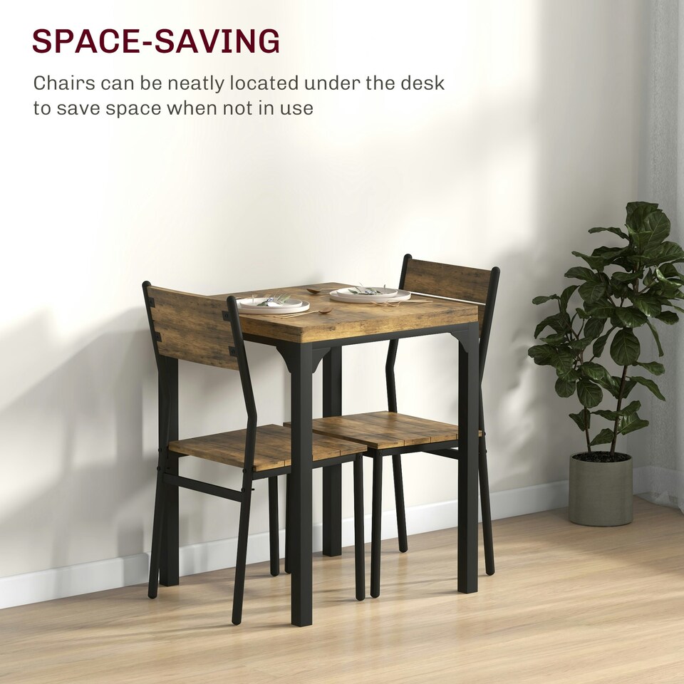 image 1 of HOMCOM 3 Pcs Compact Dining Table 2 Chairs Set Rustic Brown Brown