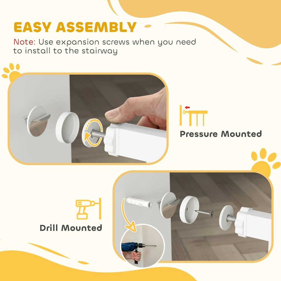 image 1 of PawHut Pressure Fitted Pet Dog Safety Gate Metal Fence 76 cm Tall, White