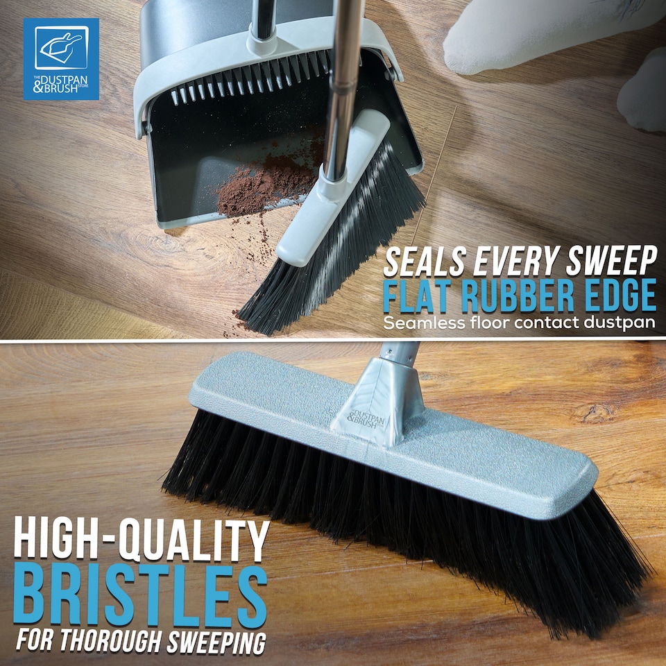 image 1 of Indoor Soft Bristle Broom & Swivel Dustpan Set Long Handle Cleaning Kit