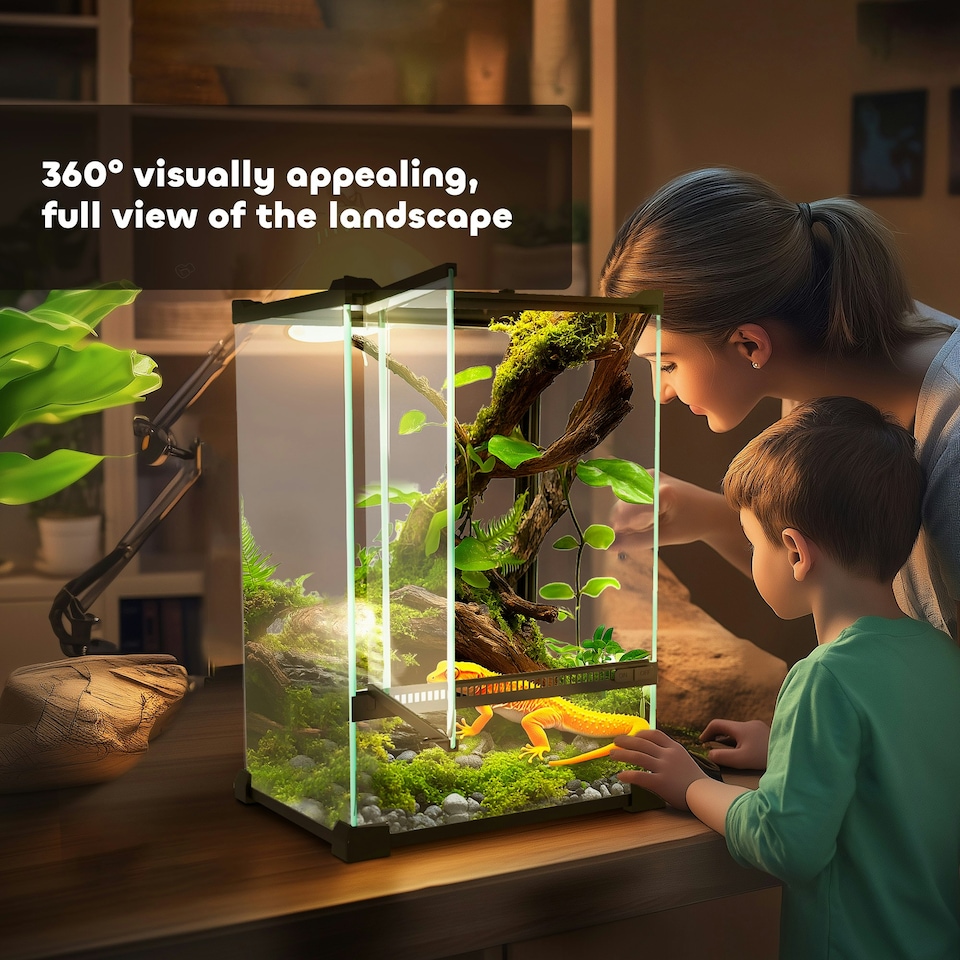 image 1 of PawHut Glass Reptile Terrarium, 12L Vivarium for Lizards, Frogs, Snakes, Turtles