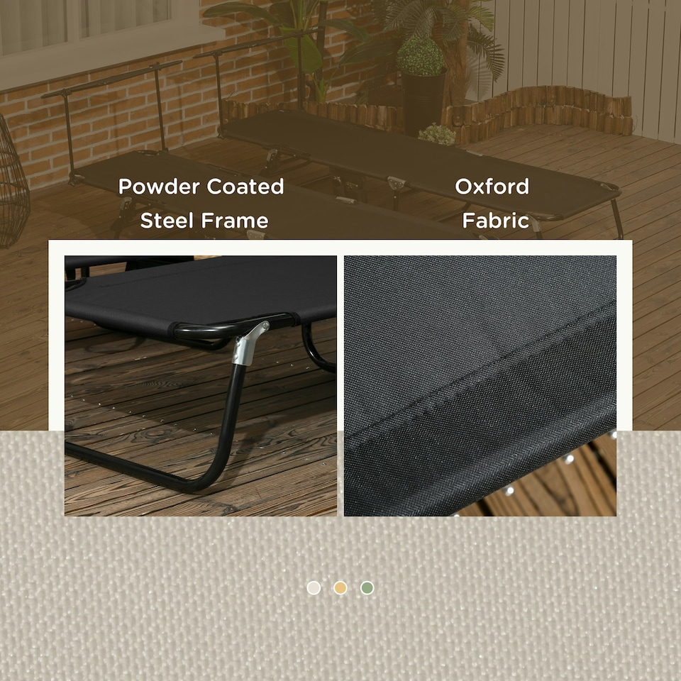 image 1 of Outsunny 2 Piece Folding Sun Loungers with Adjustable Backrest, Sunshade, Black