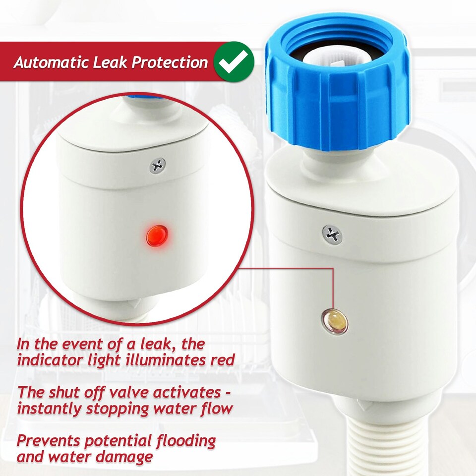 image 1 of SPARES2GO Safety Inlet Hose Washing Machine Dishwasher Water Fill Leak Protection Stop Valve Pipe (1.5m Length, 3/4" Connections)
