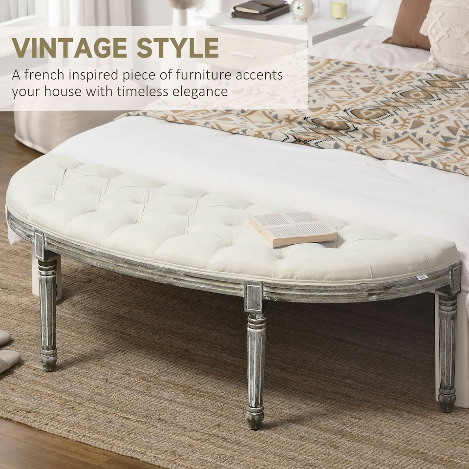 image 1 of HOMCOM Half-Circle End Bench Ottoman Footstool Button Tufting Padded