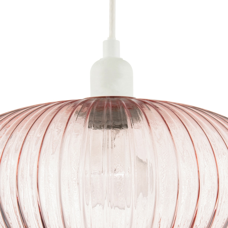 image 1 of Modern Designer Soft Pink Line Ribbed Glass Oval Pendant Lamp Shade | Pink