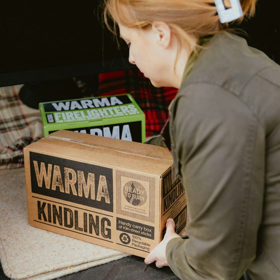 image 1 of Warma Kiln Dried Kindling Wood Bundle - 3 x Large Boxes Kindling, 1 Box 30 Eco Wood Wool Firelighters & Matches