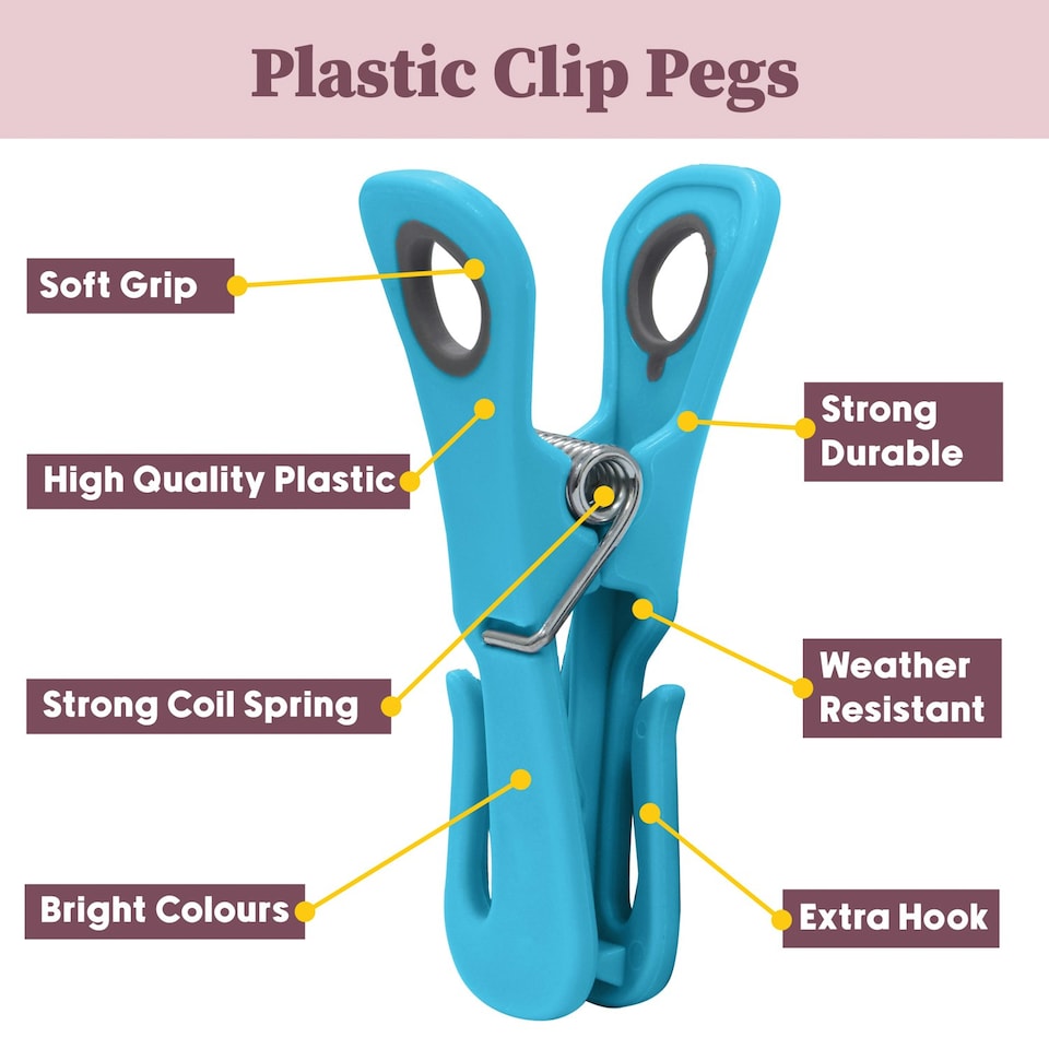 image 1 of JVL Prism Plastic Clip Pegs with Hooks, Pack of 24