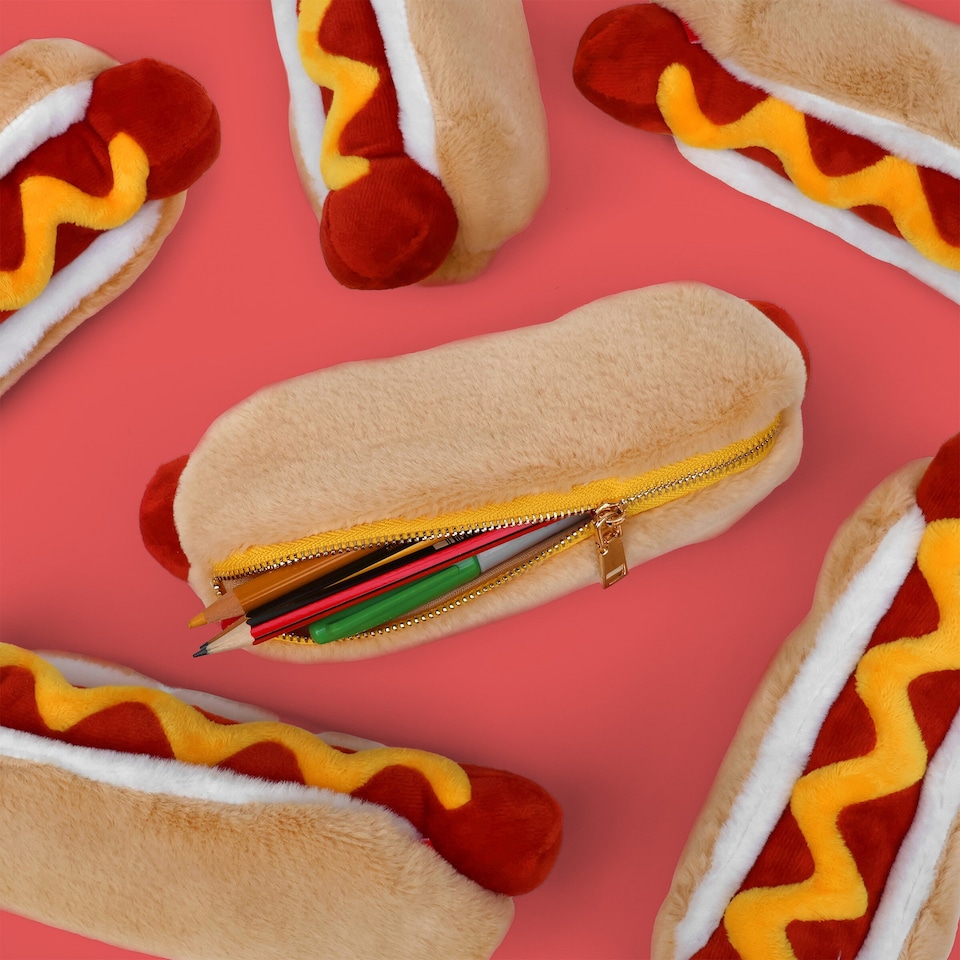 image 1 of Suck UK Plush Hot Dog Case - Fun Zipper Storage Pouch