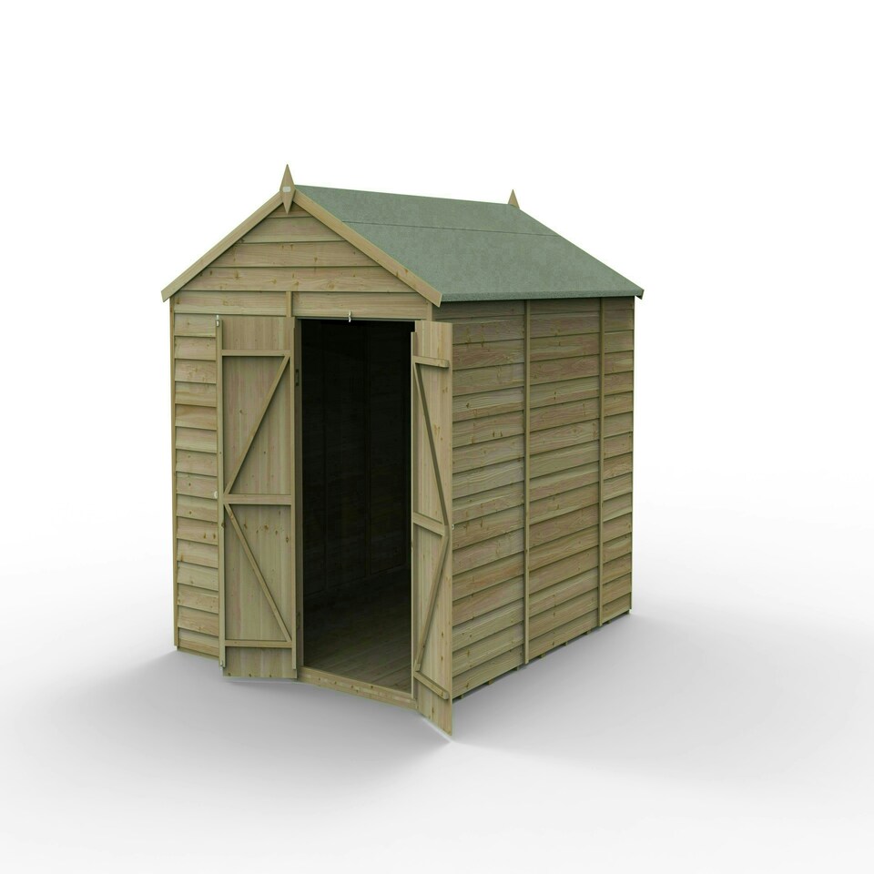 image 1 of Forest Garden 8x10  4LIFE Apex Shed 25yr Guarantee Overlap Pressure Treated- Double Door - No Window Brown