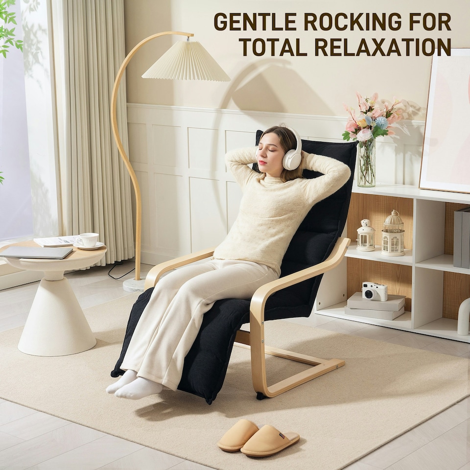 image 1 of HOMCOM Birch Wood Lounge Chair for Living Room, Bedroom Black