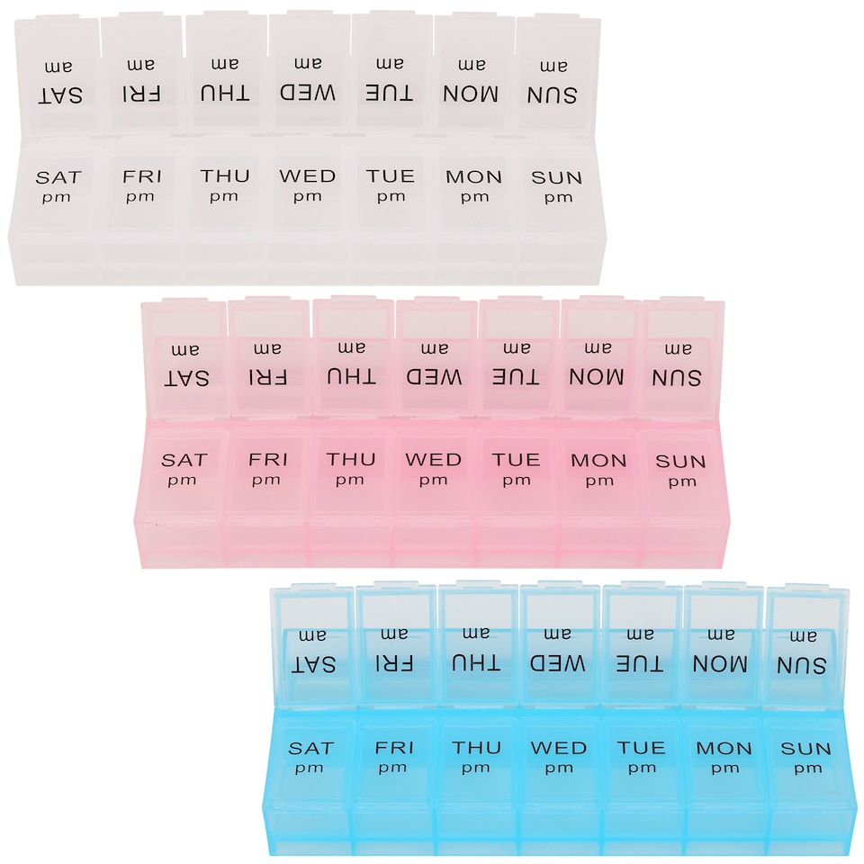 image 1 of 2 Times A Day Weekly Pill Organiser, 14-Compartment Pill Case - 3pcs