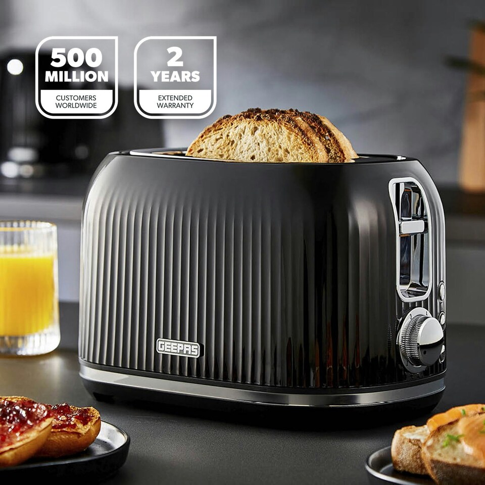 image 1 of GEEPAS 2 Slice Toaster |1000W Black Fluted | Black