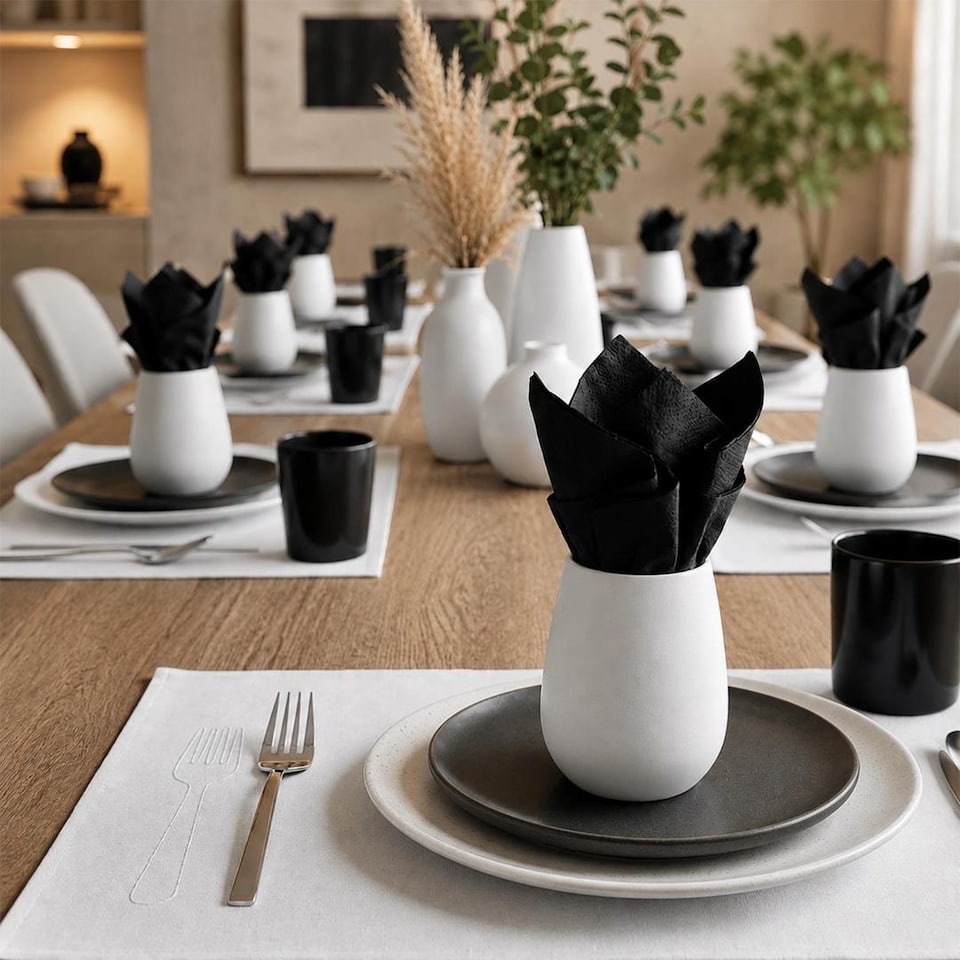 image 1 of ECONX Black 2 Ply 4 Fold Paper Napkins Tissue Serviettes for Birthdays Weddings Parties 1000PK