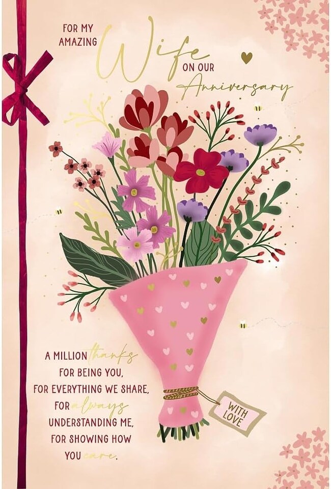 image 1 of Floral Design with Heartfelt Message Wife Anniversary Card