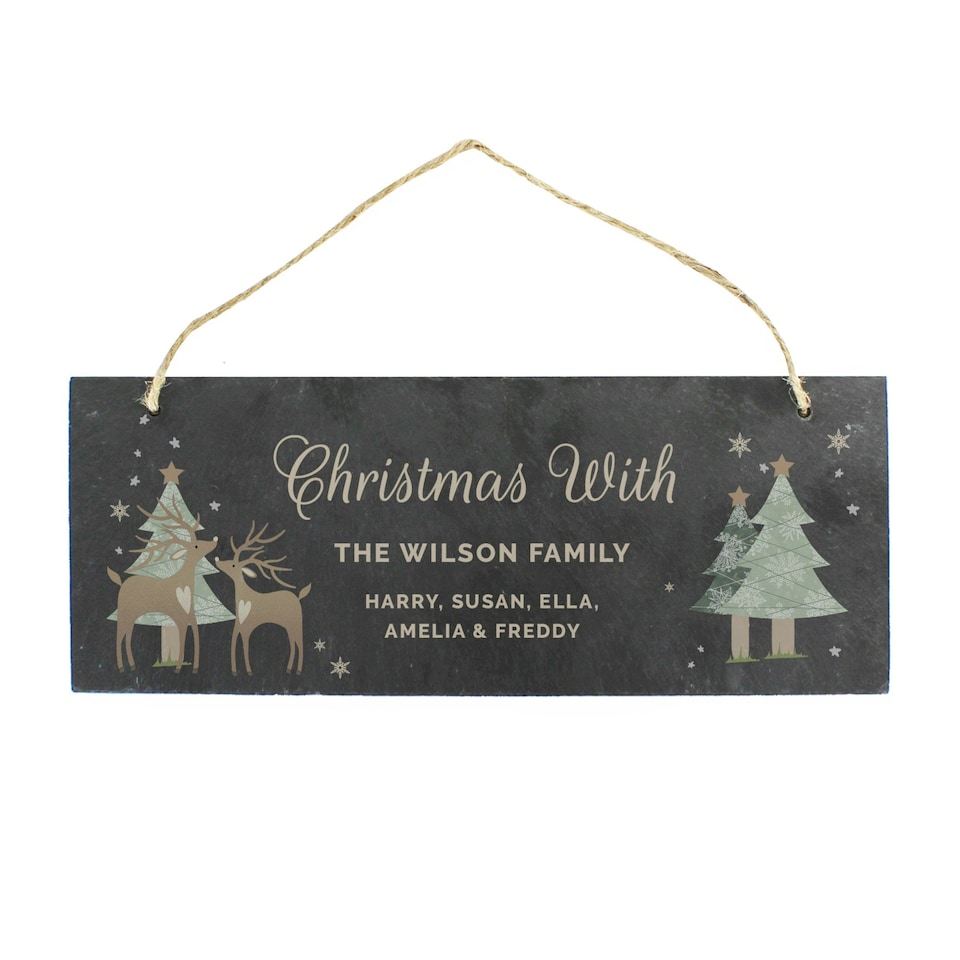 image 1 of Personalised Christmas Reindeer Hanging Slate Plaque