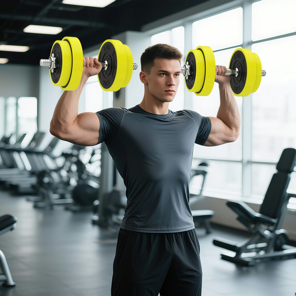image 1 of HOMCOM Adjustable 20KGS Barbell & Dumbbell Set for Home Gym, Yellow Standard