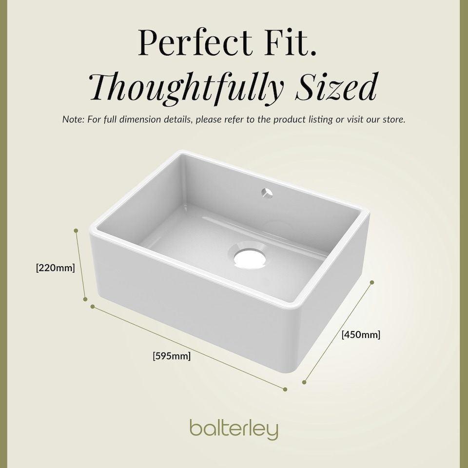 image 1 of Single Bowl Fireclay Butler Kitchen Sink with Overflow with Waste - 595mm