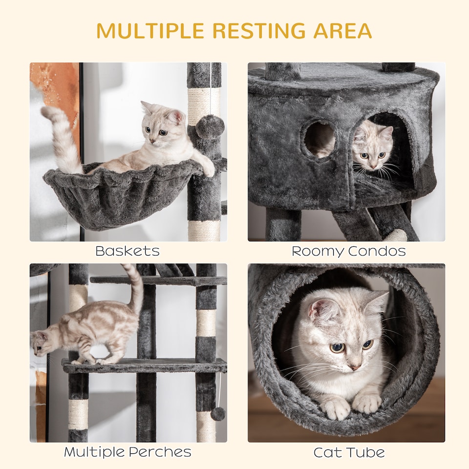 image 1 of PawHut Kitten Tower Adjustable 240-260cm, Scratch Posts, Houses