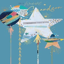 Words 'n' Wishes Traditional Grandson Birthday Card, Birthday Card for Grandson, Multi-Coloured 23.5 x 16.5 cms