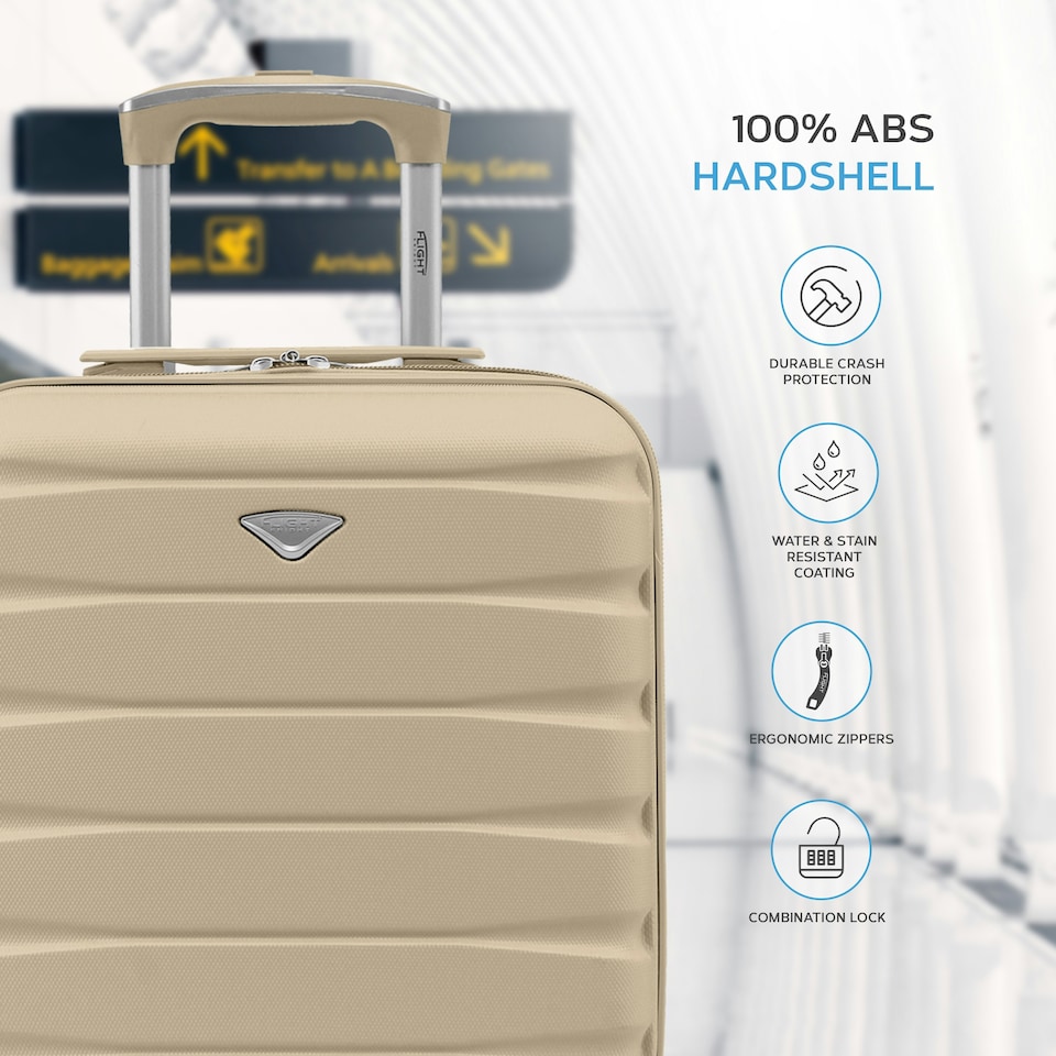 image 1 of Flight Knight Suitcase Sets 3 Piece, Large Suitcase, Extra Large Suitcase, easyJet Cabin Bag 45x36x20cm Underseat Carry On, 100+ Airlines Approved - BA, Ryanair | Cream | Champagne | Large