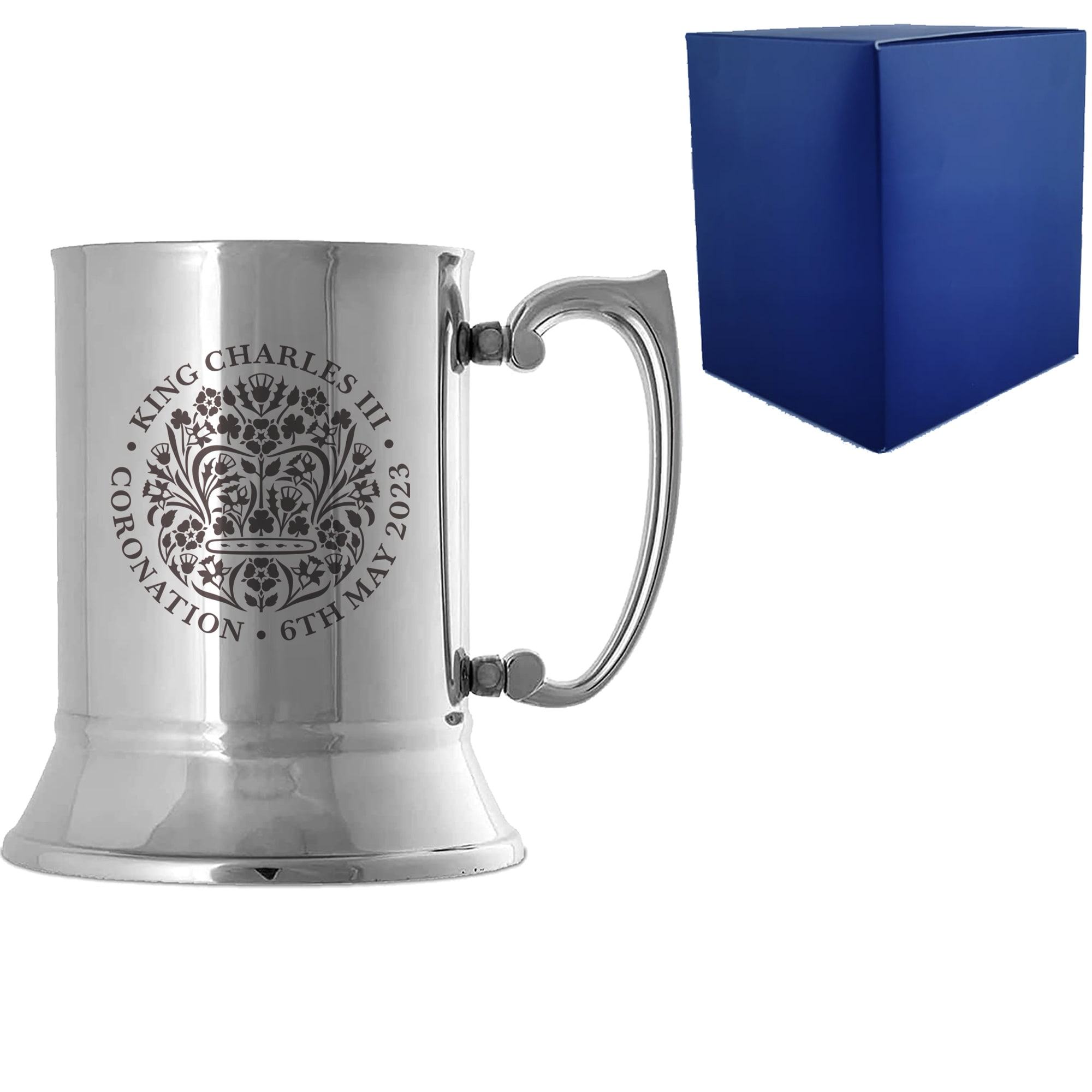 Uniqueful Personalised King Coronation Stainless Steel Tankard for Family in Silver