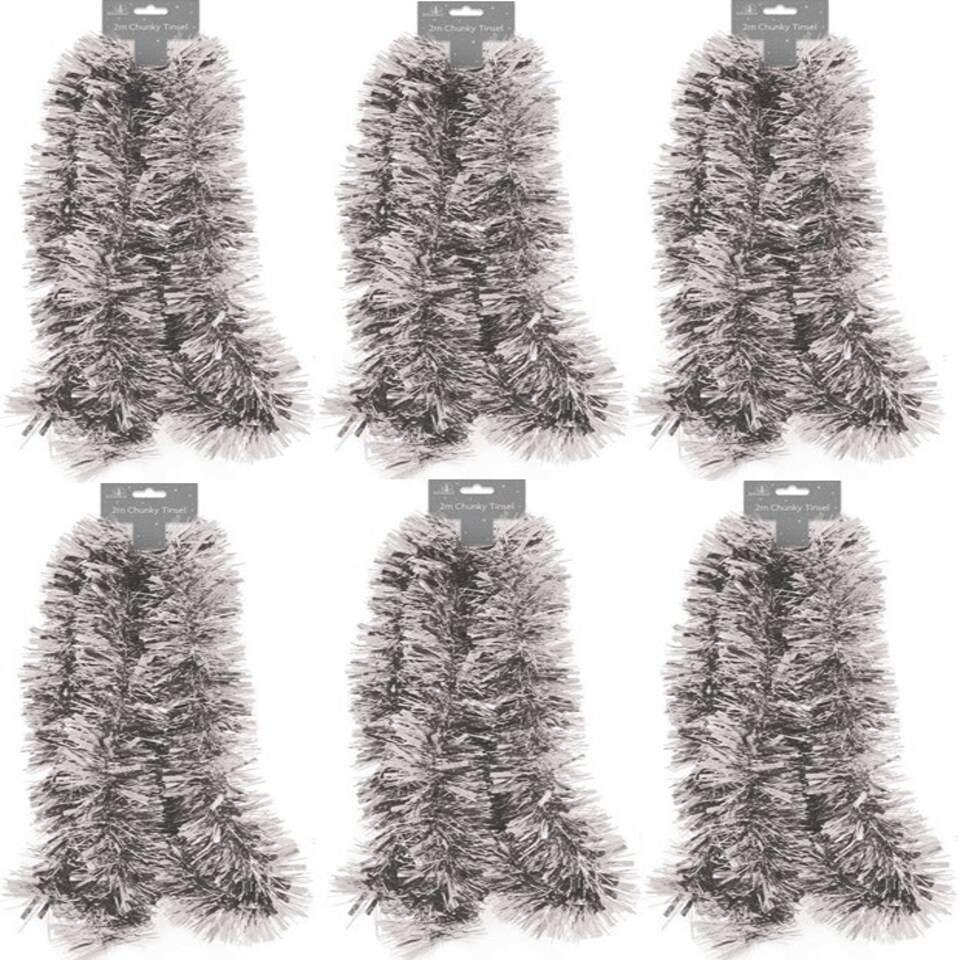 6 x 2 Metres Pack Silver Chunky Christmas Tinsel