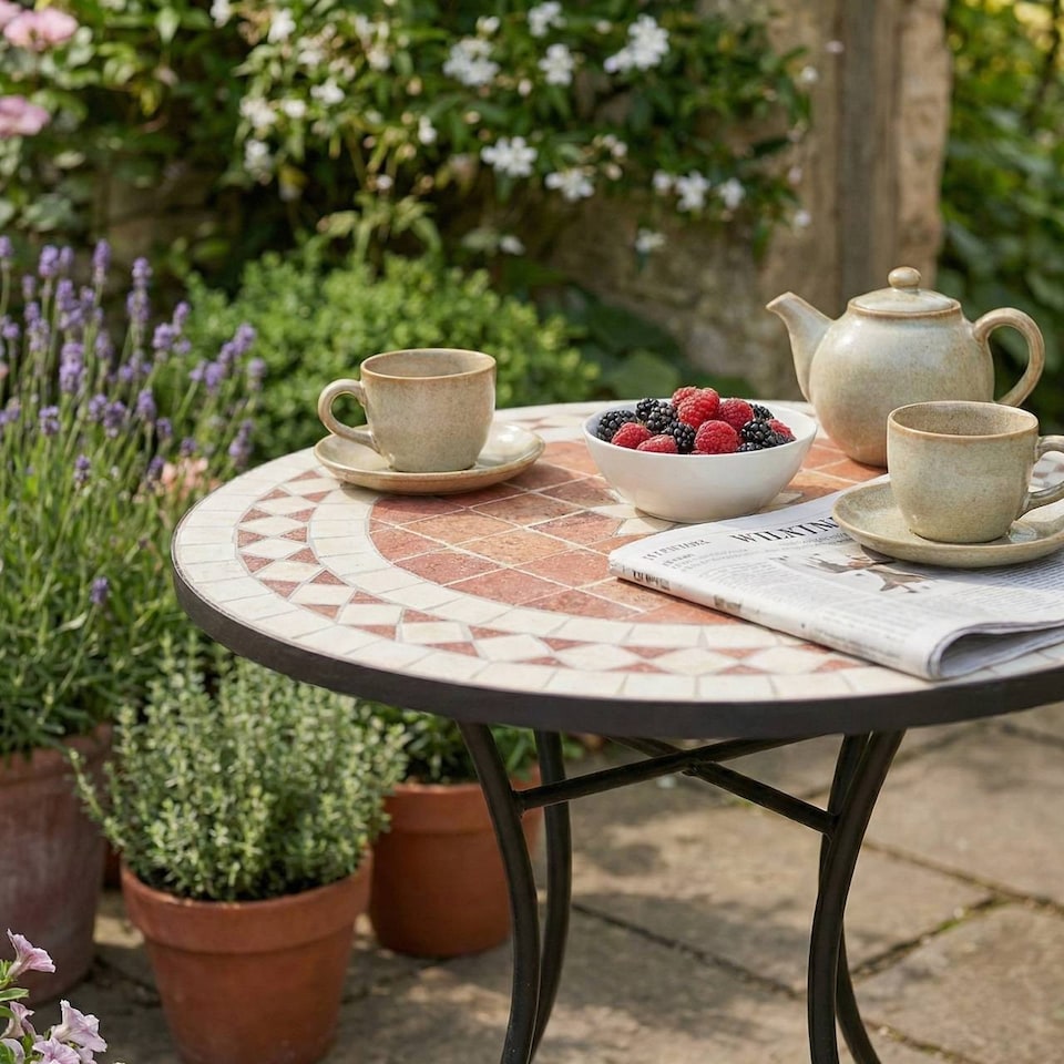 image 1 of 60cm Round Mosaic Ceramic Garden Bistro Table | Multi | Terracotta Mosaic | 1