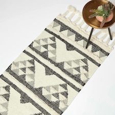 Homescapes Kota Black and Grey Kilim Runner Wool Rug - 66 x 200 cm | Grey | 66 x 200 cm