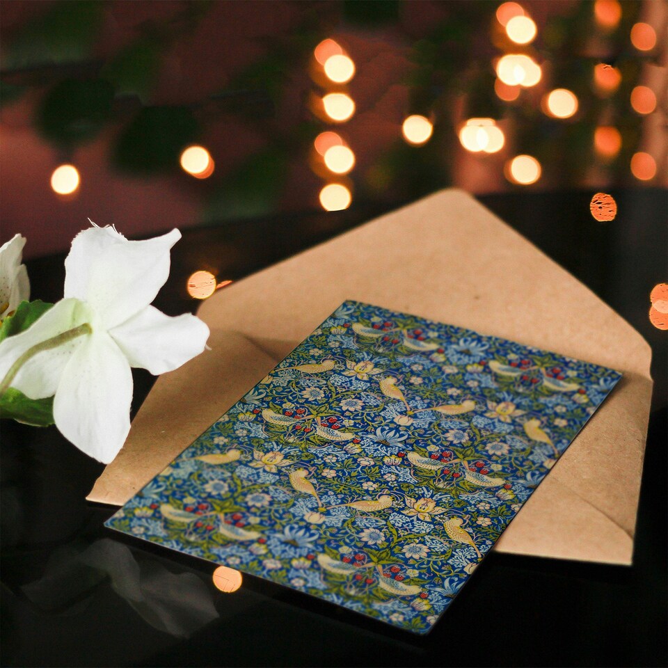 image 1 of William Morris Art Card Strawberry Thief Floral Pattern
