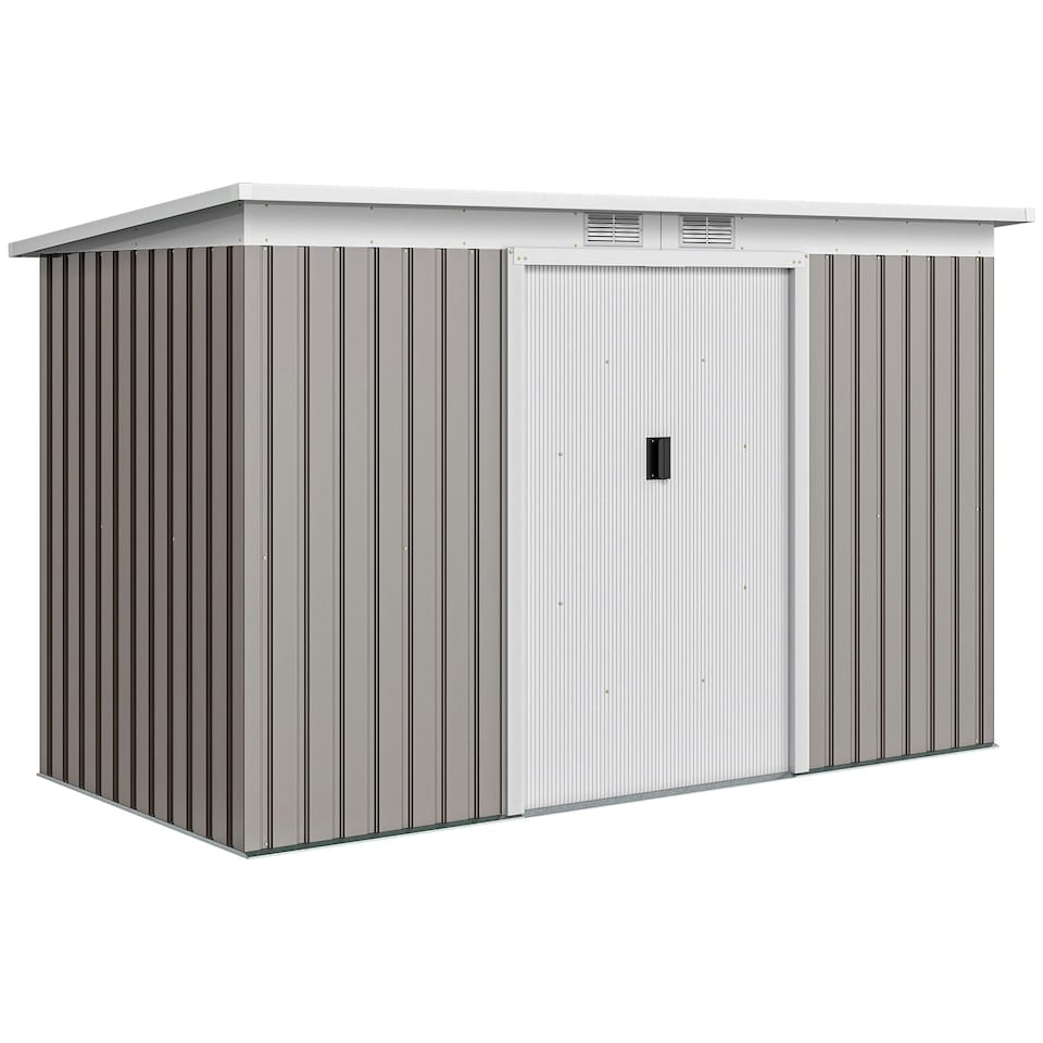 image 1 of Outsunny 9 x 4FT Metal Garden Storage Shed w/ 2 Door, Light Grey