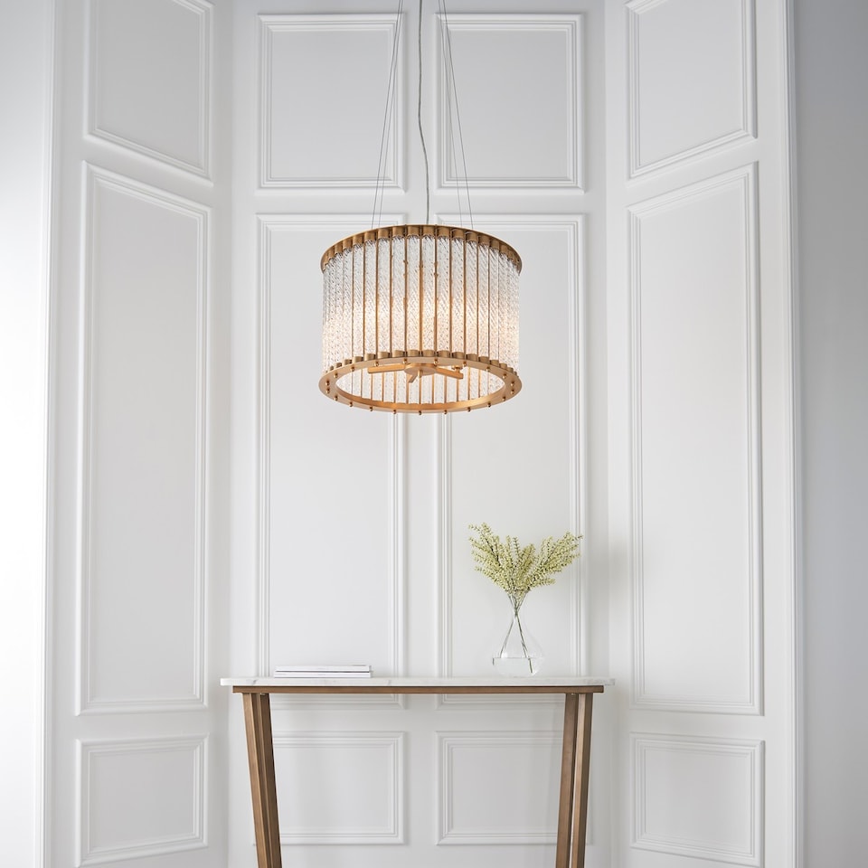 image 1 of Romola Pendant Ceiling Light Matt Gold Finish, Clear Ribbed Glass, 6x E14