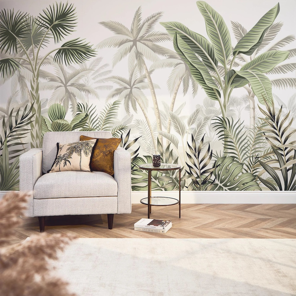 image 1 of Jungle Escape Full Wall Mural in Green | Green | Green | Extra Large (350cm x 240cm)