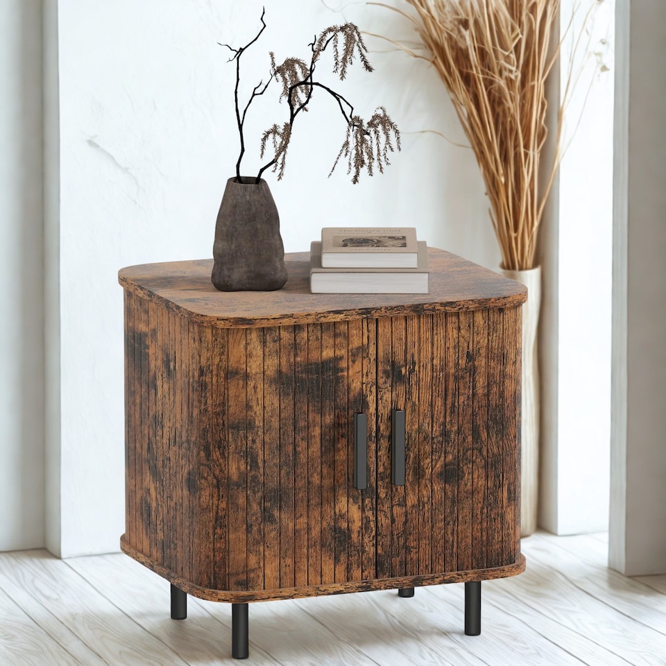 image 1 of Industrial Bedside Table Nightstand With Storage Rustic