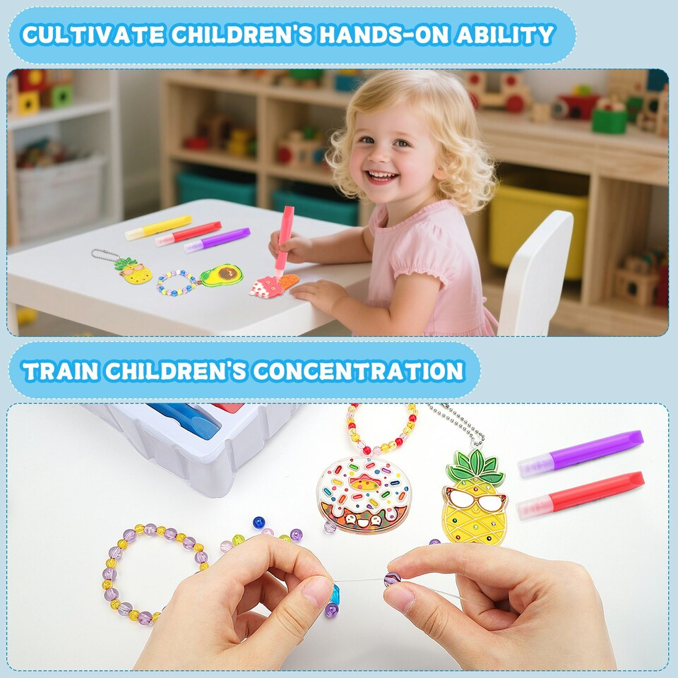 image 1 of DIY Crystal Jewelry Craft Set for Girls Air Dry Crystal Glue Painting Kit with Cartoon Pendants Multi