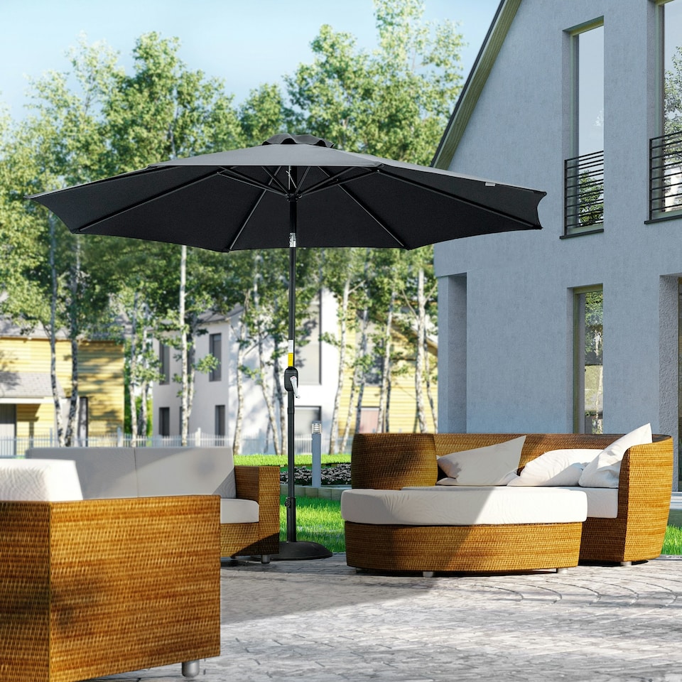 image 1 of Outsunny 3(m) Patio Umbrella Sunshade Canopy with Tilt & Crank Black