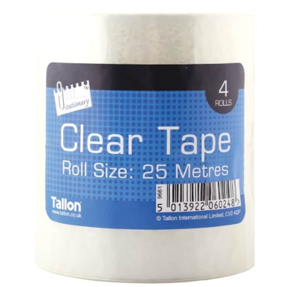 image 1 of Just Stationery 25mm Clear Tape (Roll of 4)