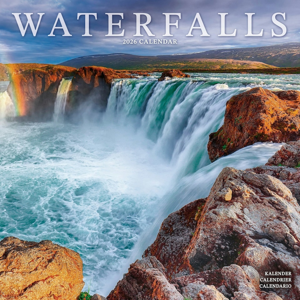 image 1 of Waterfalls 2026 Calendar | Square Wall Calendar | Travel & Nature Gift | Plastic Free Packaging | by Avonside Publishing
