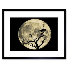 Crow Silhouette Moon Black Grey Home Decor 12x16" Framed Wall Art Print
