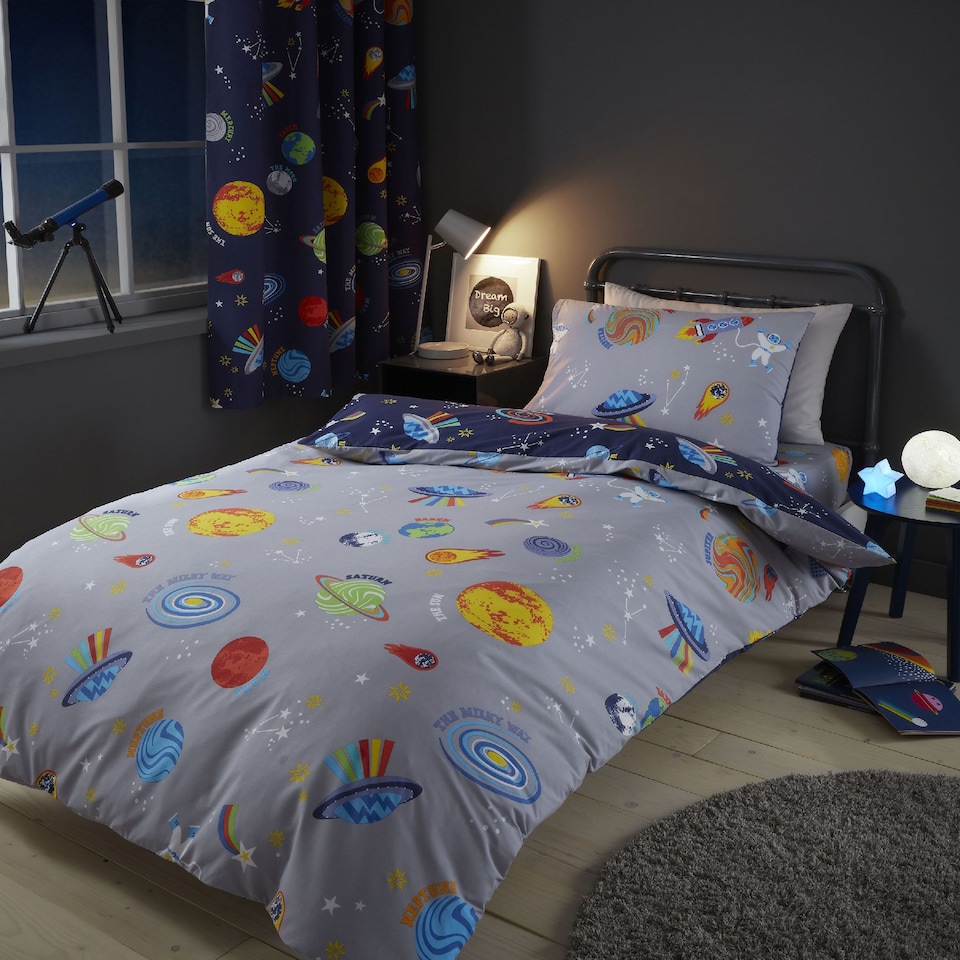 image 1 of Lost In Space Reversible Duvet Cover Set | Blue | Toddler