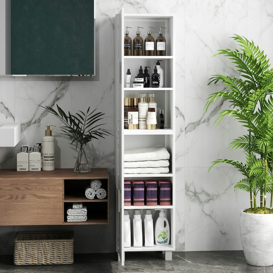 image 1 of HOMCOM Tall Storage Cabinet with Adjustable Shelves and Double Doors | White