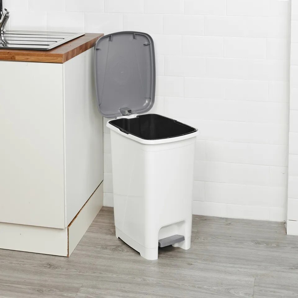 image 1 of 40L Slim Pedal Waste Bin Insert Step On Lid | White | 1
