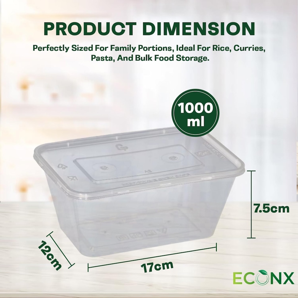 image 1 of ECONX 1000ml Plastic Food Storage Containers With Lids Microwave & Freezer Safe Takeaway Reusable Food Containers x 100pk