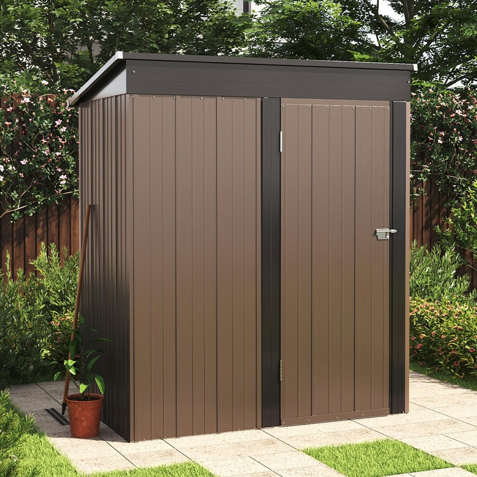 image 1 of Living and Home Garden Storage Shed with Lockable Door - Brown 154.5 x 94 x 181cm