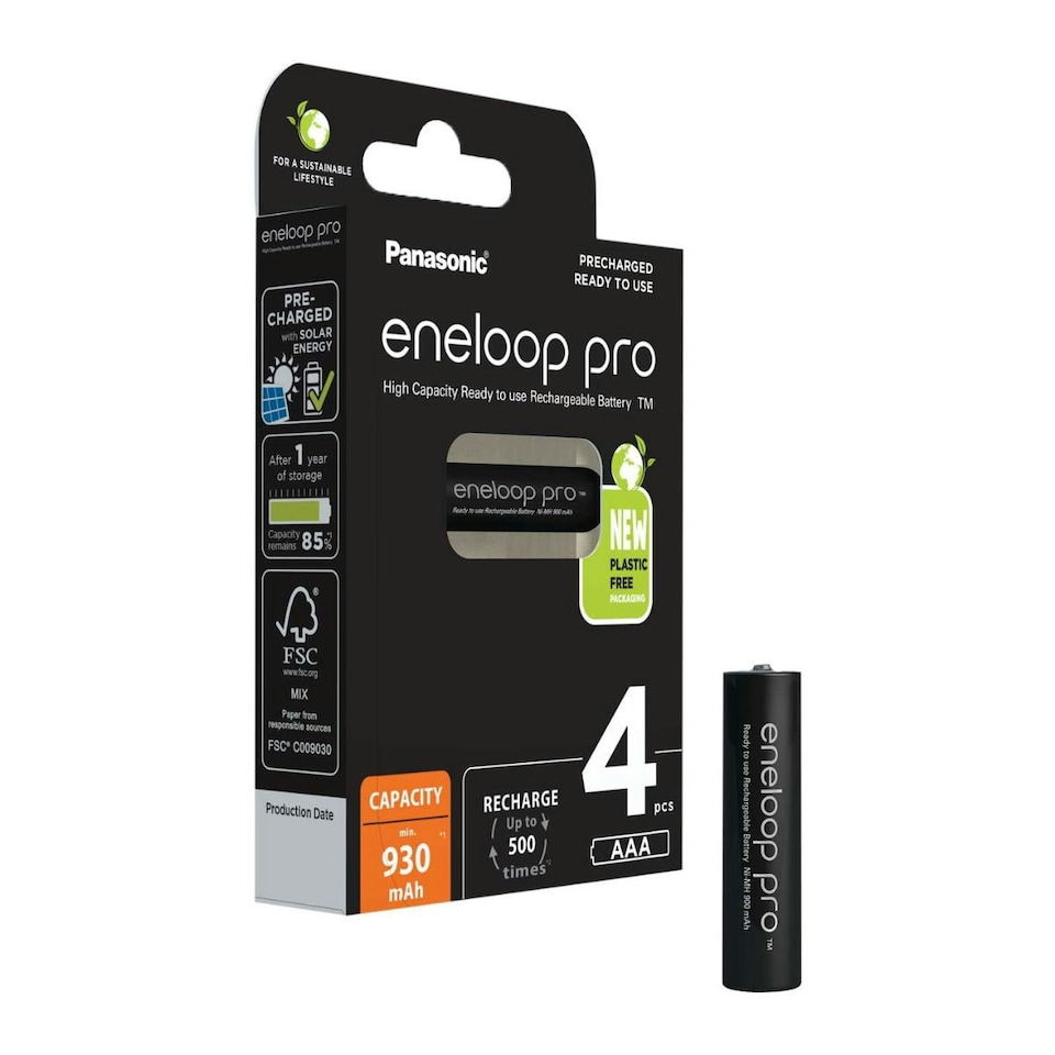 image 1 of Panasonic Eneloop Pro AAA 930mAh Rechargeable Batteries - Pack of 4 AAA