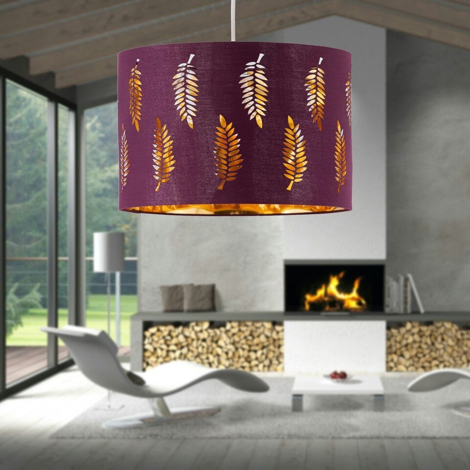 image 1 of Set of 2 Fern - Burgundy Cut Out 25cm Pendant Lightshades Purple | Gold