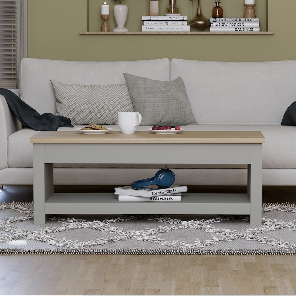 image 1 of Vida Designs Arlington Top Coffee Table Shaker Side Living Room Table, Grey & Oak