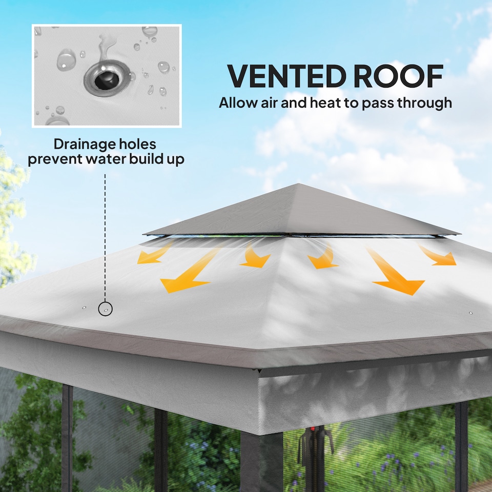 image 1 of Outsunny 3 x 3m Pop Up Gazebo, Marquee Party Tent with Double Tier Roof, Netting and Carry Bag, Event Shelter for Outdoor Patio, Light Grey