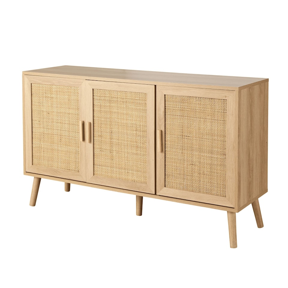 image 1 of Sideboard 3 Rattan Doors Solid Wooden Legs Cabinet Home Living Room Furniture