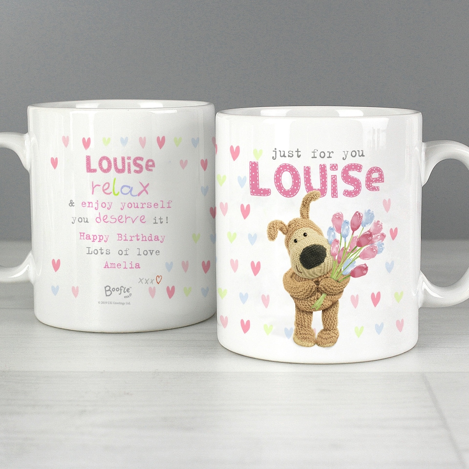 image 1 of Personalised Boofle Birthday Flowers Mug White